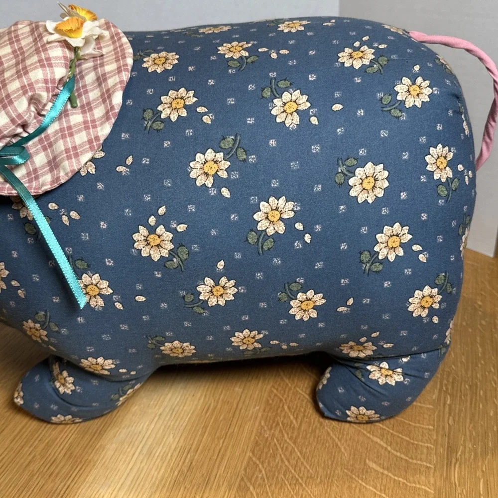 Large Home Made Floral Pig In Hat
